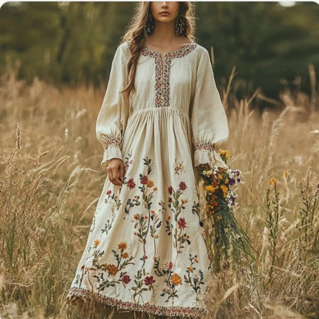 Women's Bohemian Retro Long-Sleeve Maxi Dress